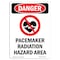 Signmission OSHA Danger Sign, Pacemaker Radiation, 5in X 3.5in Decal, 3.5" W, 5" H, Portrait OS-DS-D-35-V-1520 - alternate 1